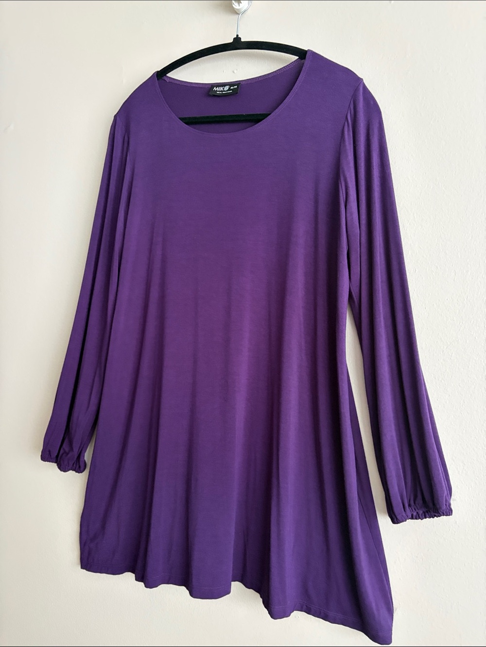 Miik XL Purple A-Line Scoop Neck Tunic Top / Mini Dress Long Sleeve Eco